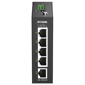 D-Link DIS-100E-05 5-Port Unmanaged Industrial Fast Ethernet Switch, Plug-and-play, Fanless, DIN-rail mount